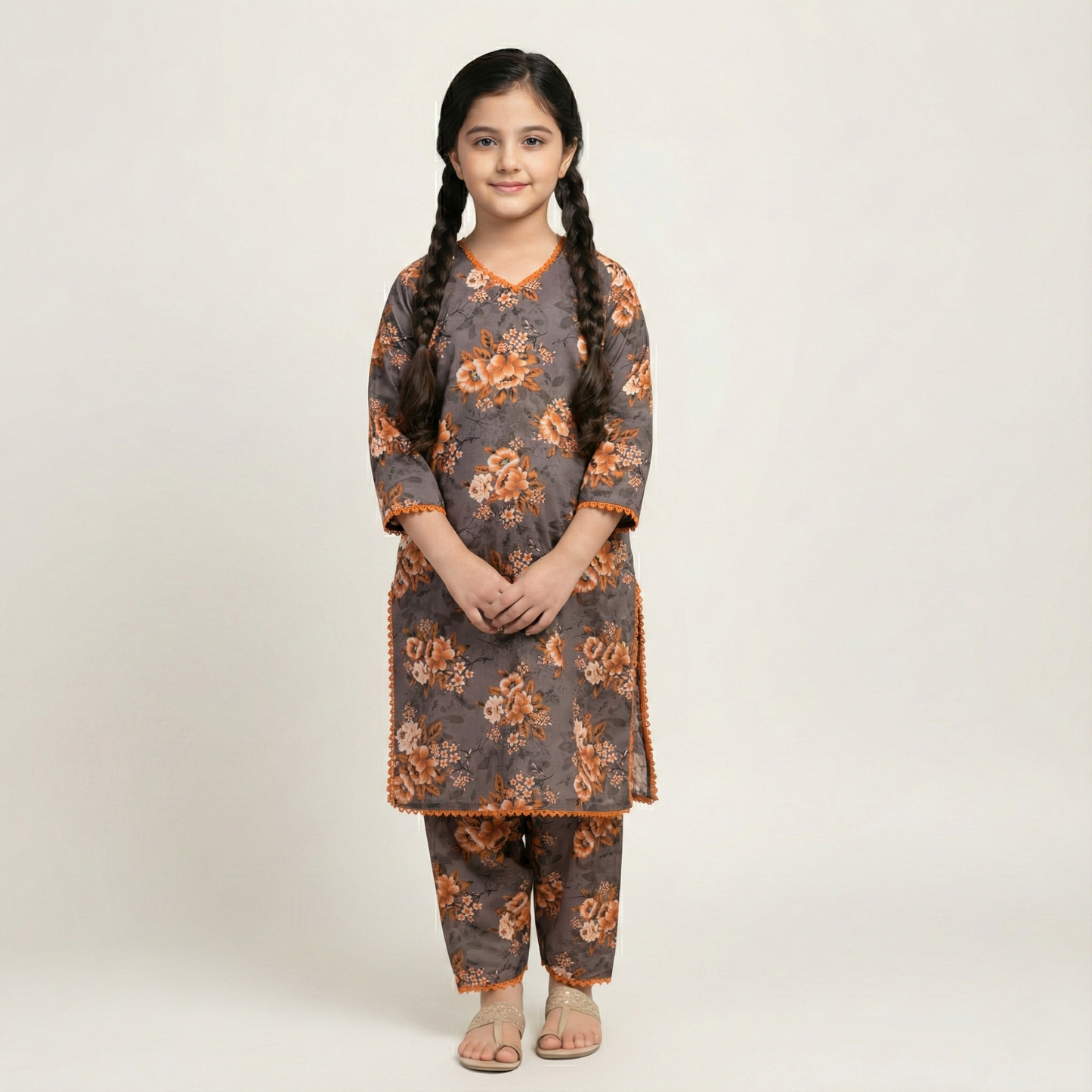 Printed Khaddar Suit for Girls – 3 to 13 Years | Comfortable Winter Shirt & Trouser | Al Kiswa Kids Collection