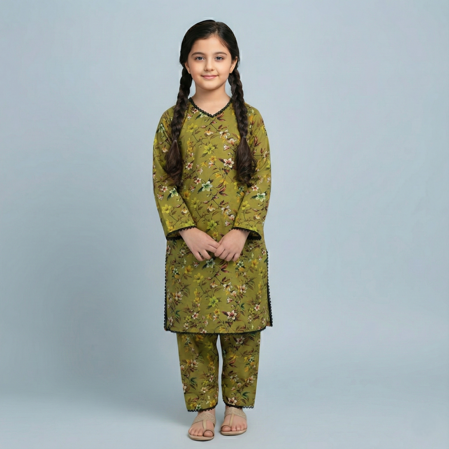 Printed Khaddar Suit for Girls – 3 to 13 Years | Comfortable Winter Shirt & Trouser | Al Kiswa Kids Collection