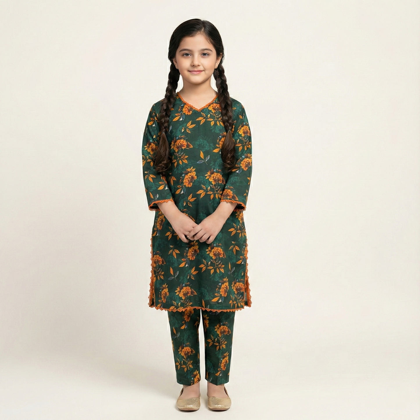 Printed Khaddar Suit for Girls – 3 to 13 Years | Comfortable Winter Shirt & Trouser | Al Kiswa Kids Collection
