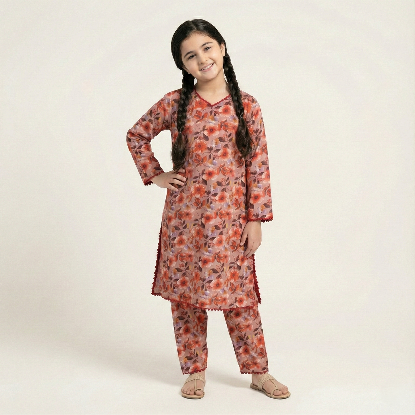 Printed Khaddar Suit for Girls – 3 to 13 Years | Comfortable Winter Shirt & Trouser | Al Kiswa Kids Collection