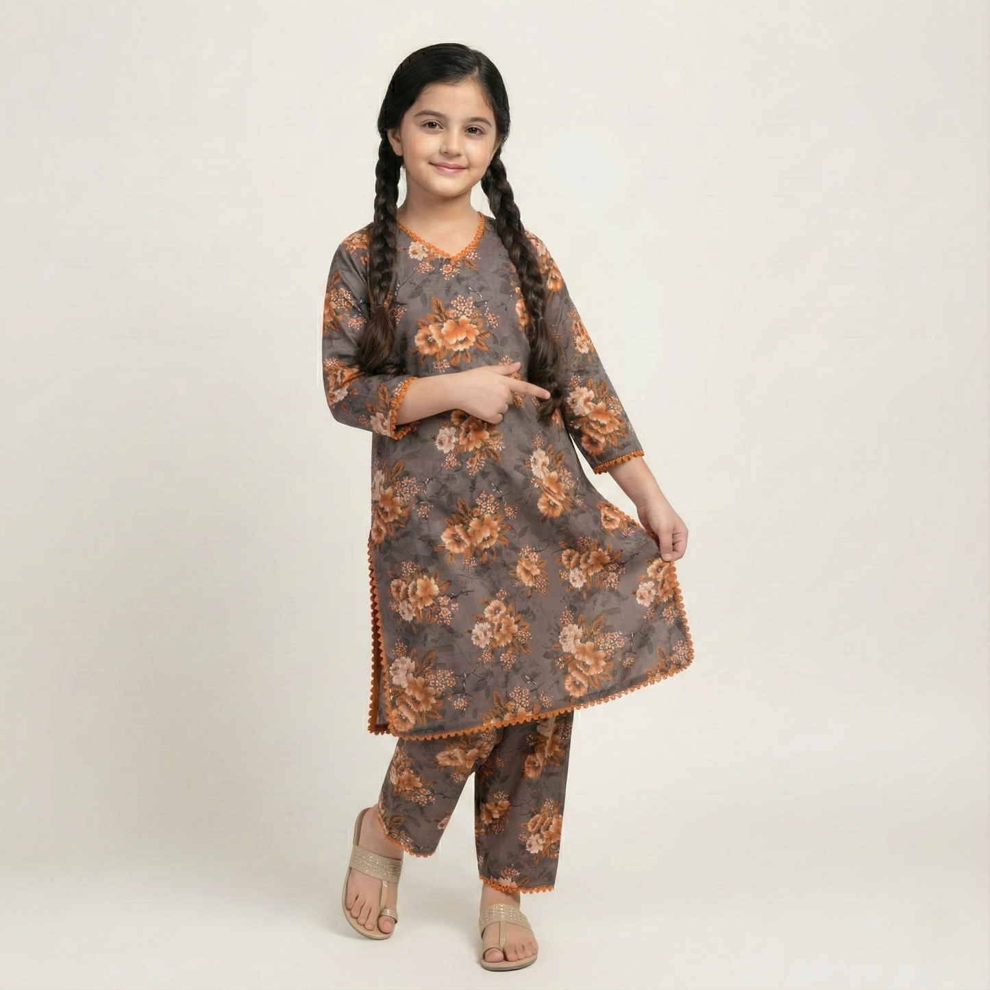 Printed Khaddar Suit for Girls – 3 to 13 Years | Comfortable Winter Shirt & Trouser | Al Kiswa Kids Collection