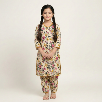 Printed Khaddar Suit for Girls – 3 to 13 Years | Comfortable Winter Shirt & Trouser | Al Kiswa Kids Collection