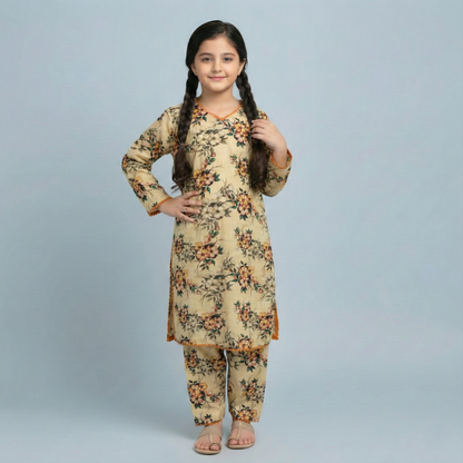 Printed Khaddar Suit for Girls – 3 to 13 Years | Comfortable Winter Shirt & Trouser | Al Kiswa Kids Collection