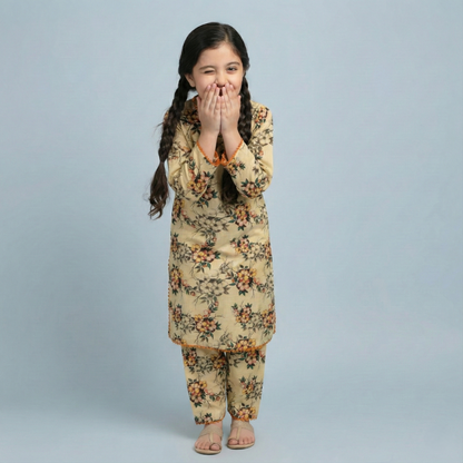 Printed Khaddar Suit for Girls – 3 to 13 Years | Comfortable Winter Shirt & Trouser | Al Kiswa Kids Collection