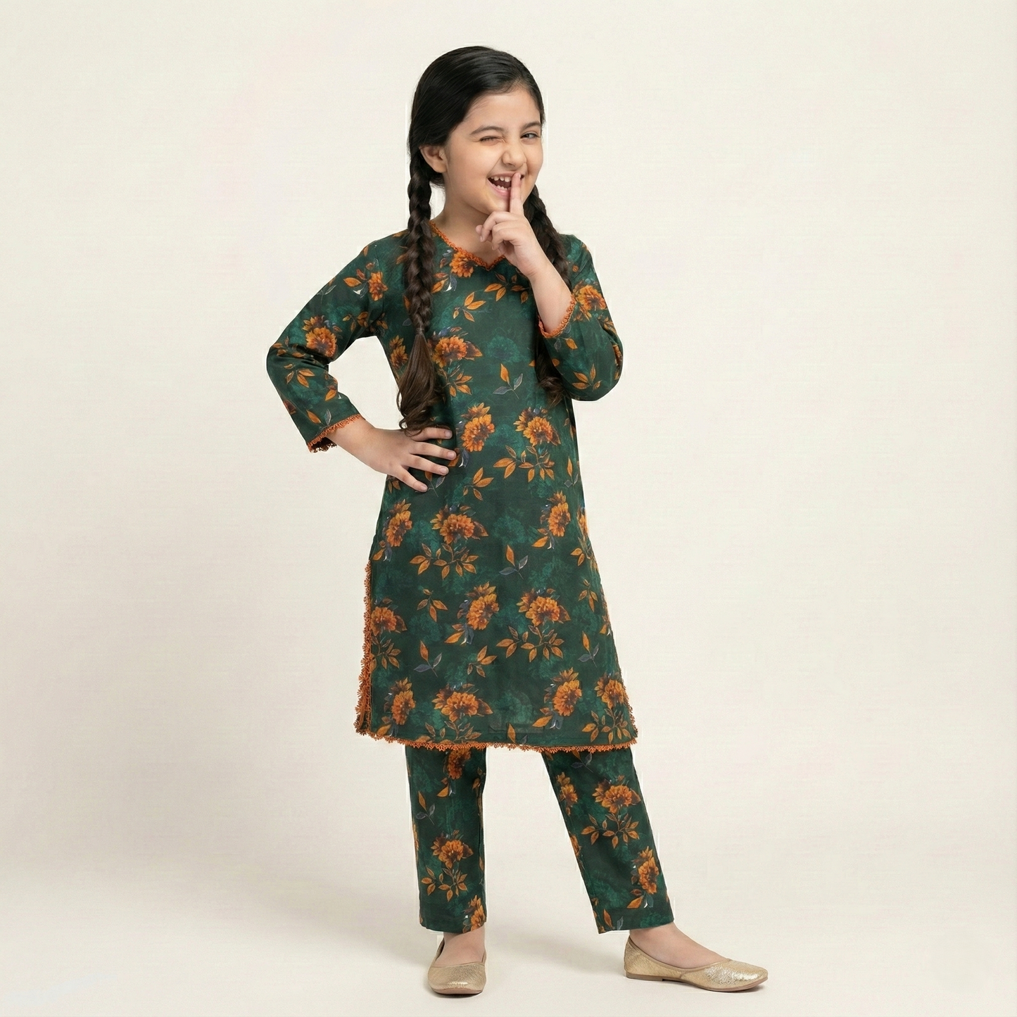 Printed Khaddar Suit for Girls – 3 to 13 Years | Comfortable Winter Shirt & Trouser | Al Kiswa Kids Collection