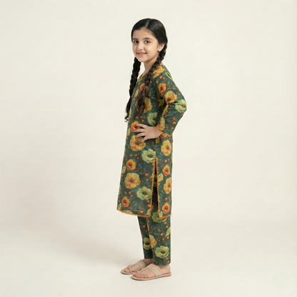 Printed Khaddar Suit for Girls – 3 to 13 Years | Comfortable Winter Shirt & Trouser | Al Kiswa Kids Collection