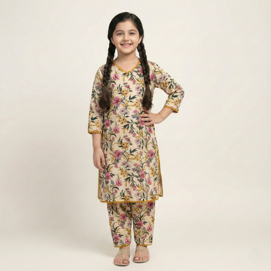 Printed Khaddar Suit for Girls – 3 to 13 Years | Comfortable Winter Shirt & Trouser | Al Kiswa Kids Collection