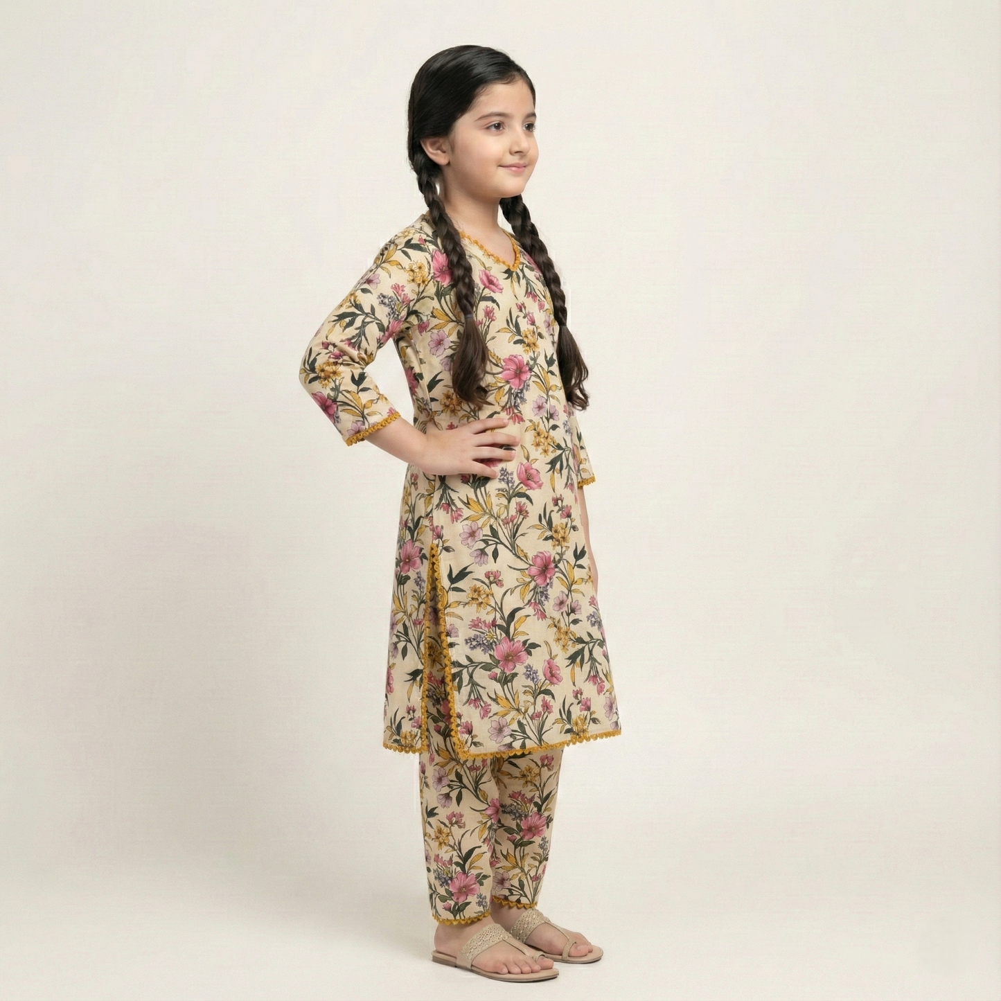Printed Khaddar Suit for Girls – 3 to 13 Years | Comfortable Winter Shirt & Trouser | Al Kiswa Kids Collection