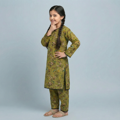Printed Khaddar Suit for Girls – 3 to 13 Years | Comfortable Winter Shirt & Trouser | Al Kiswa Kids Collection
