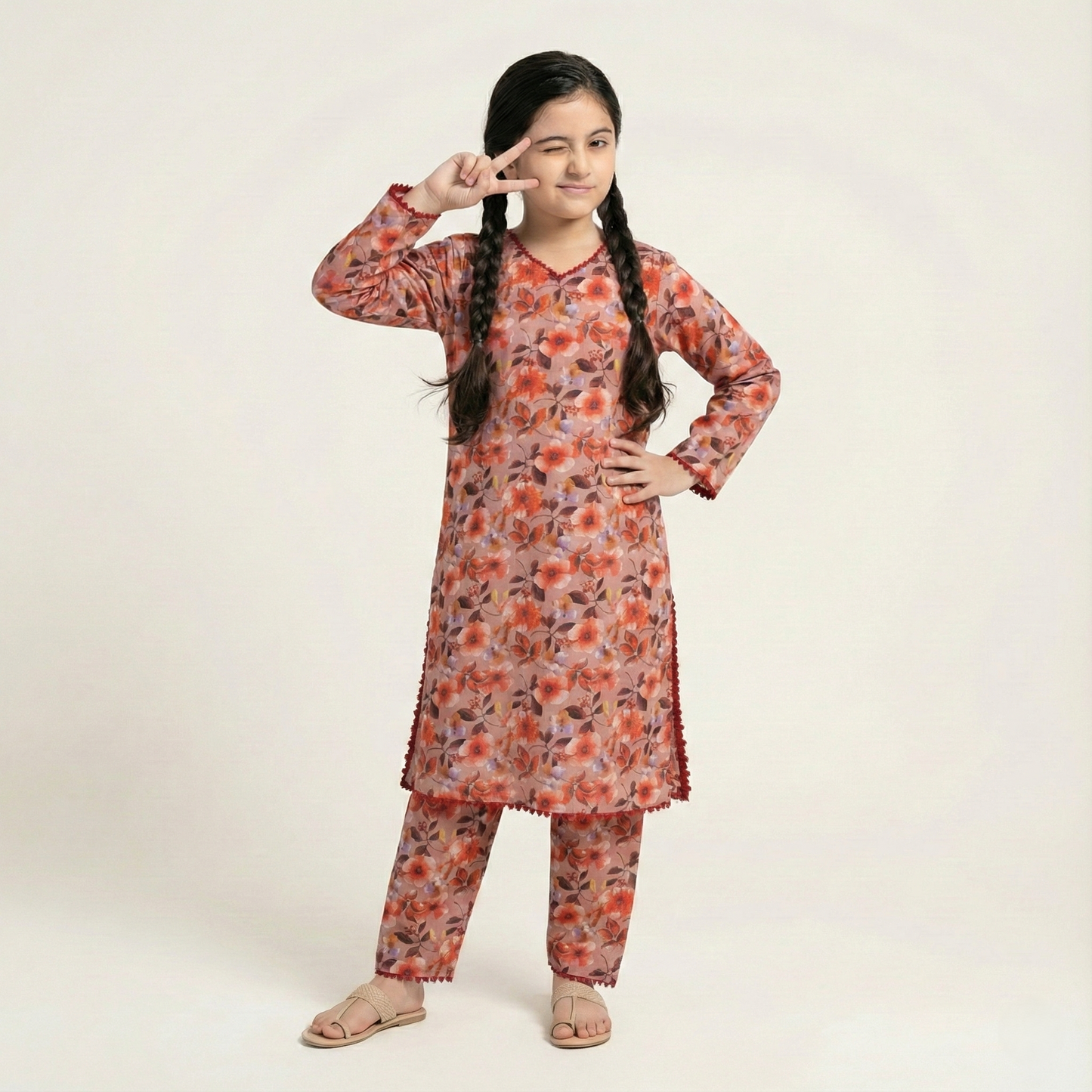 Printed Khaddar Suit for Girls – 3 to 13 Years | Comfortable Winter Shirt & Trouser | Al Kiswa Kids Collection