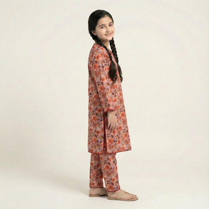 Printed Khaddar Suit for Girls – 3 to 13 Years | Comfortable Winter Shirt & Trouser | Al Kiswa Kids Collection
