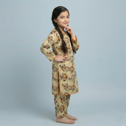 Printed Khaddar Suit for Girls – 3 to 13 Years | Comfortable Winter Shirt & Trouser | Al Kiswa Kids Collection