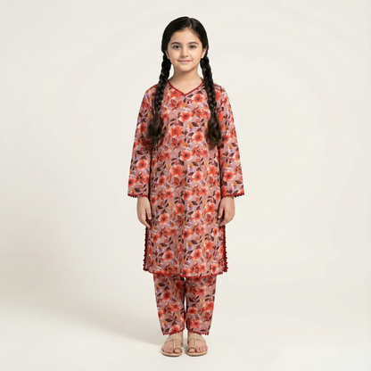 Printed Khaddar Suit for Girls – 3 to 13 Years | Comfortable Winter Shirt & Trouser | Al Kiswa Kids Collection