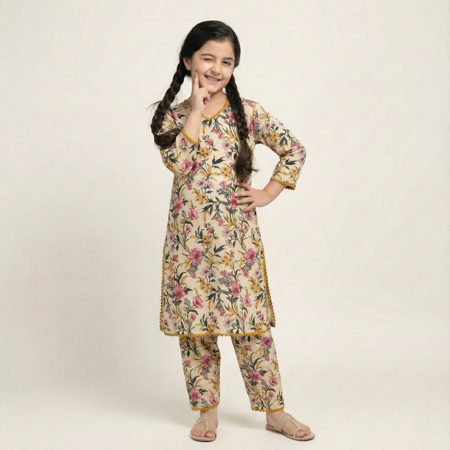 Printed Khaddar Suit for Girls – 3 to 13 Years | Comfortable Winter Shirt & Trouser | Al Kiswa Kids Collection