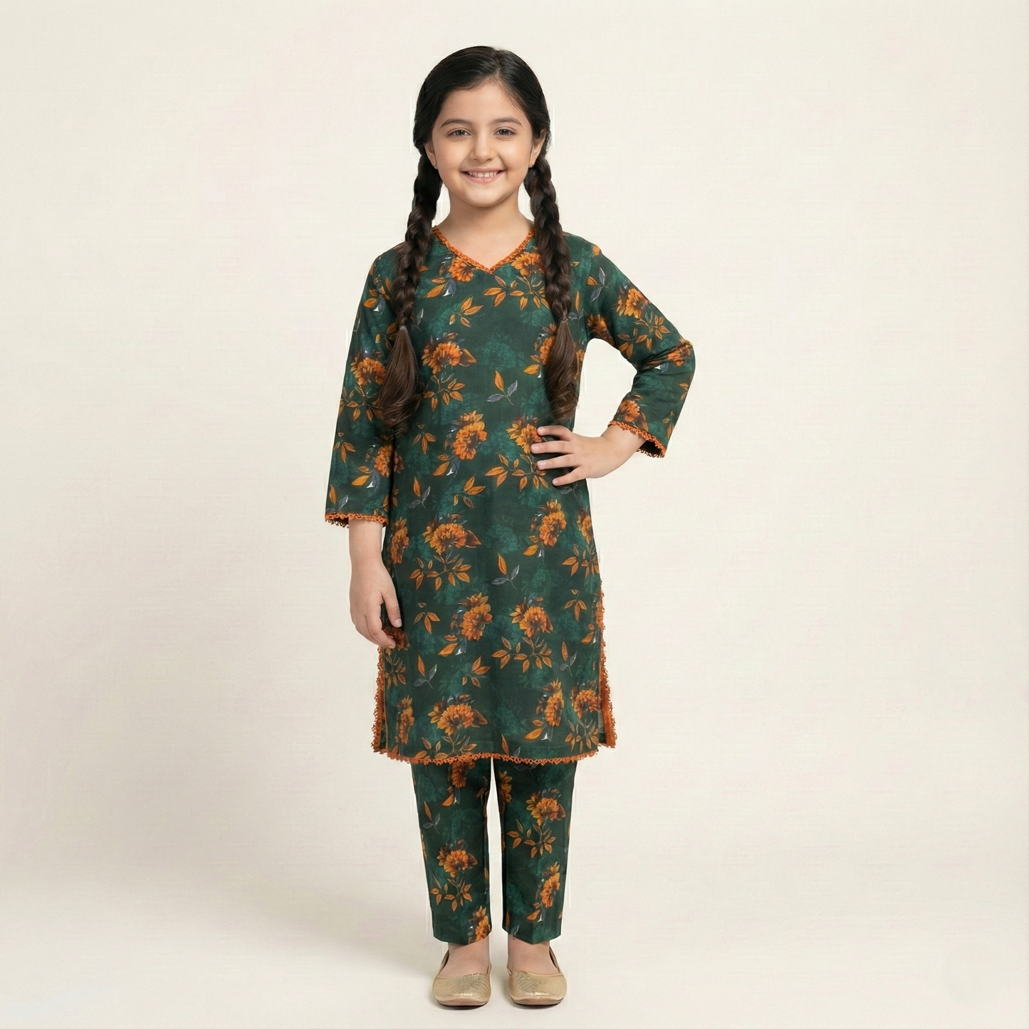 Printed Khaddar Suit for Girls – 3 to 13 Years | Comfortable Winter Shirt & Trouser | Al Kiswa Kids Collection