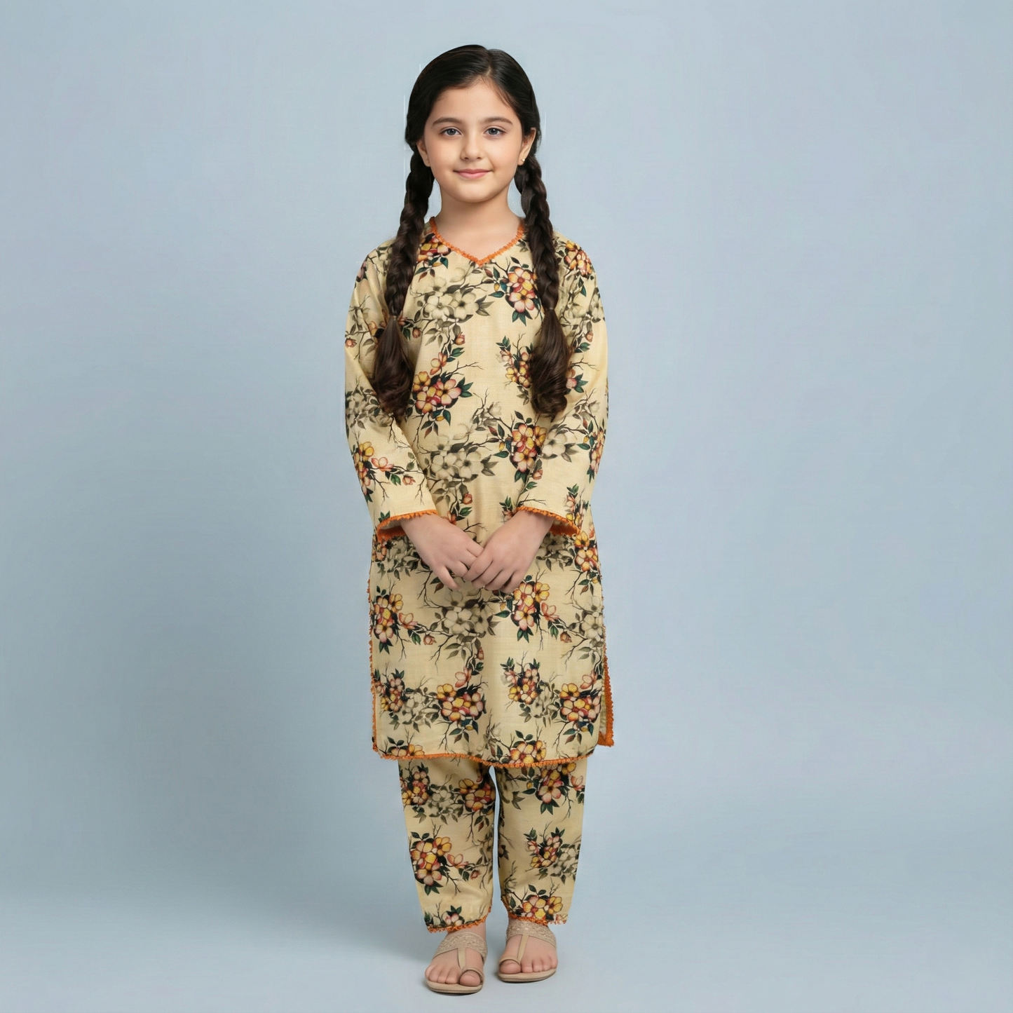Printed Khaddar Suit for Girls – 3 to 13 Years | Comfortable Winter Shirt & Trouser | Al Kiswa Kids Collection