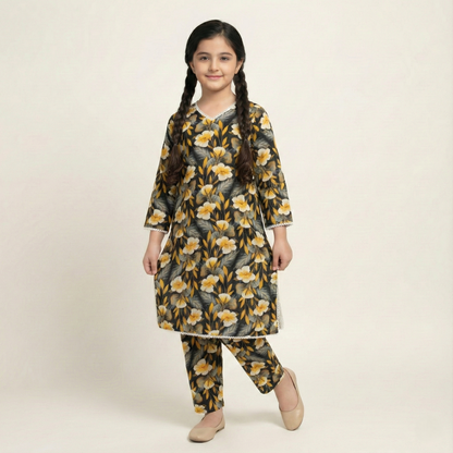 Printed Khaddar Suit for Girls – 3 to 13 Years | Comfortable Winter Shirt & Trouser | Al Kiswa Kids Collection