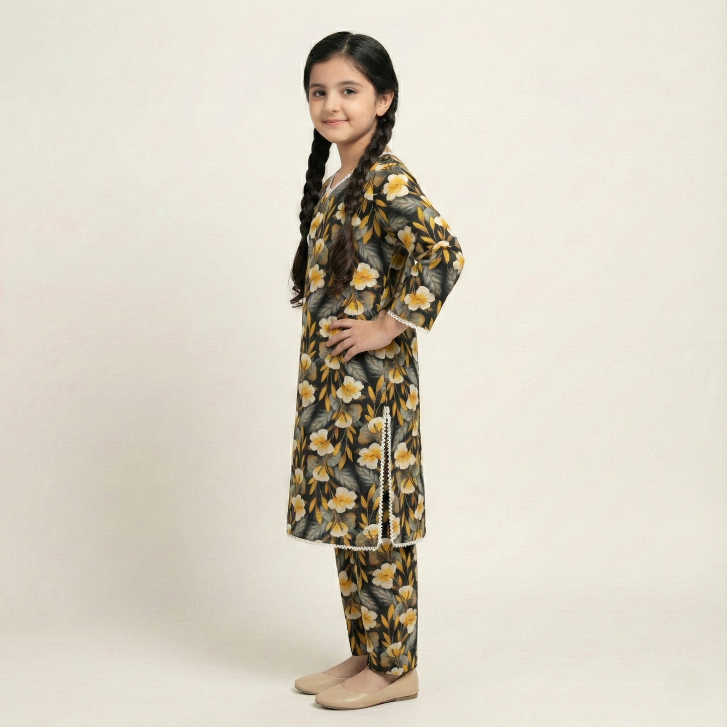 Printed Khaddar Suit for Girls – 3 to 13 Years | Comfortable Winter Shirt & Trouser | Al Kiswa Kids Collection