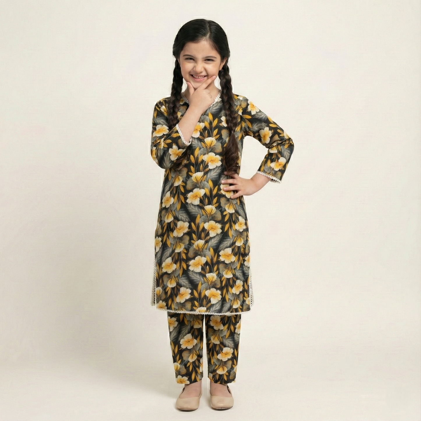 Printed Khaddar Suit for Girls – 3 to 13 Years | Comfortable Winter Shirt & Trouser | Al Kiswa Kids Collection