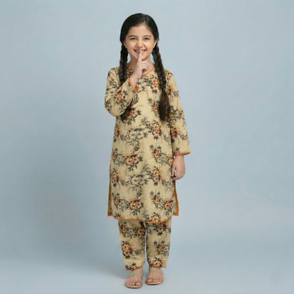 Printed Khaddar Suit for Girls – 3 to 13 Years | Comfortable Winter Shirt & Trouser | Al Kiswa Kids Collection