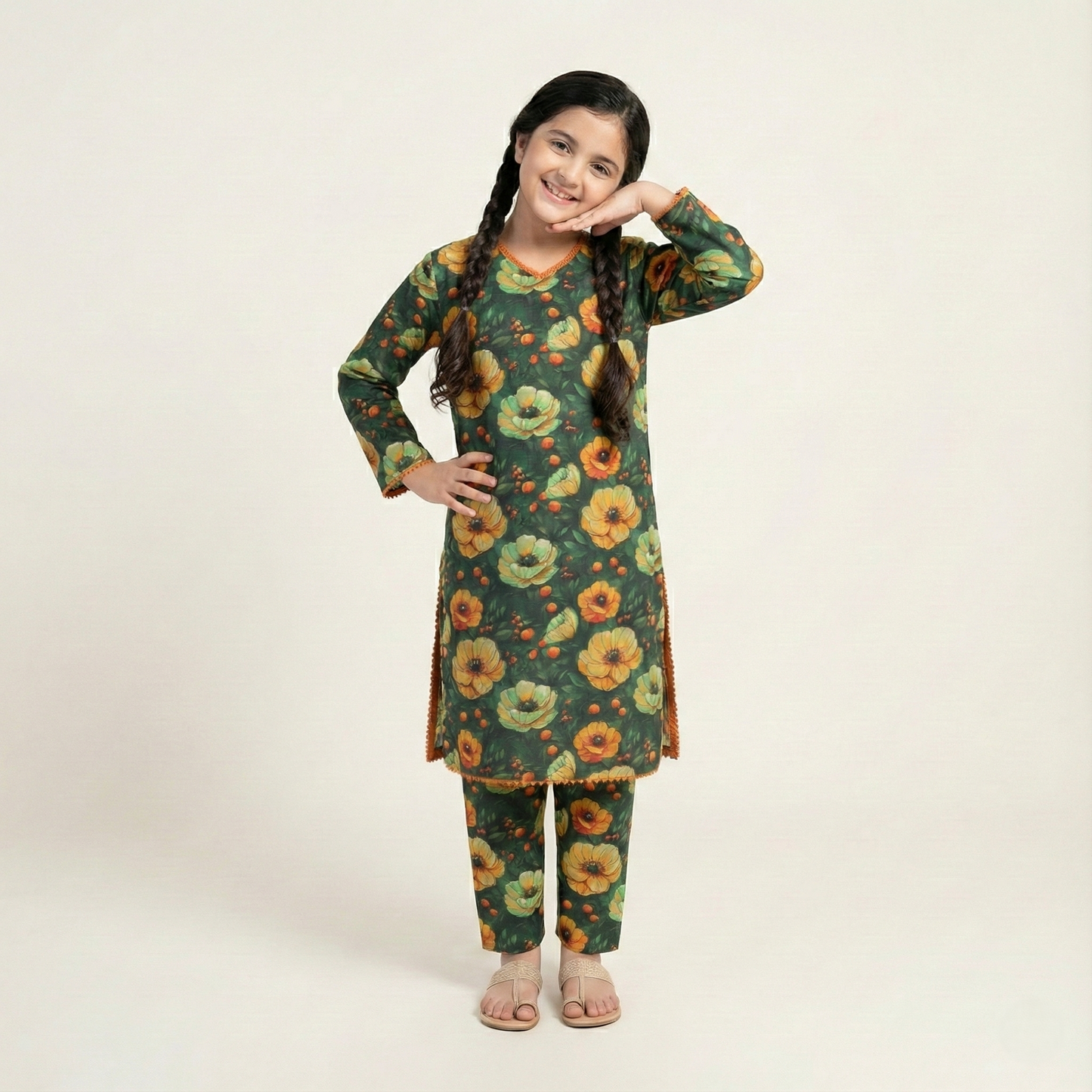 Printed Khaddar Suit for Girls – 3 to 13 Years | Comfortable Winter Shirt & Trouser | Al Kiswa Kids Collection