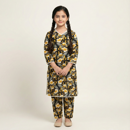 Printed Khaddar Suit for Girls – 3 to 13 Years | Comfortable Winter Shirt & Trouser | Al Kiswa Kids Collection