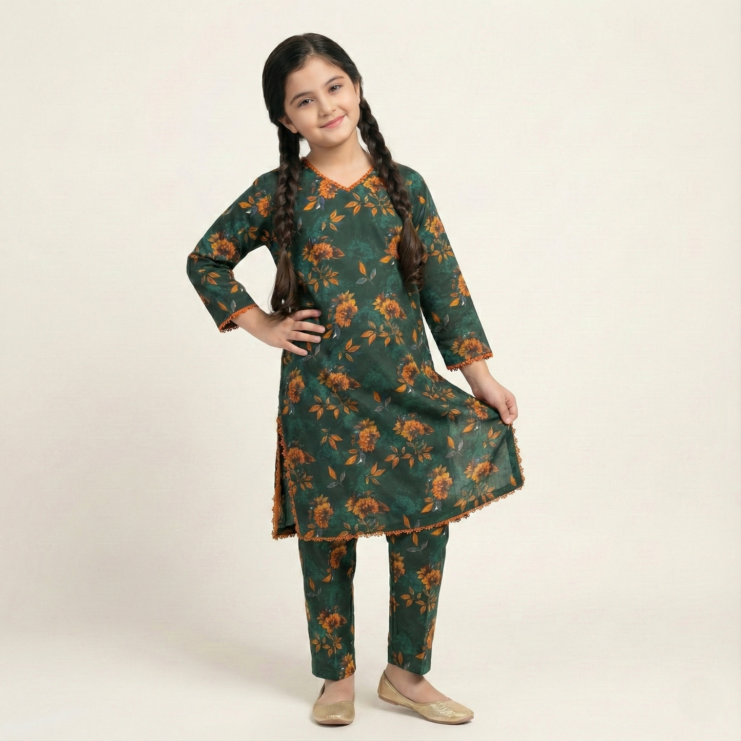 Printed Khaddar Suit for Girls – 3 to 13 Years | Comfortable Winter Shirt & Trouser | Al Kiswa Kids Collection