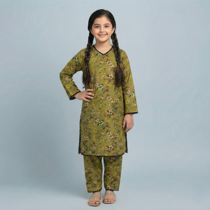 Printed Khaddar Suit for Girls – 3 to 13 Years | Comfortable Winter Shirt & Trouser | Al Kiswa Kids Collection