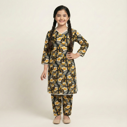 Printed Khaddar Suit for Girls – 3 to 13 Years | Comfortable Winter Shirt & Trouser | Al Kiswa Kids Collection
