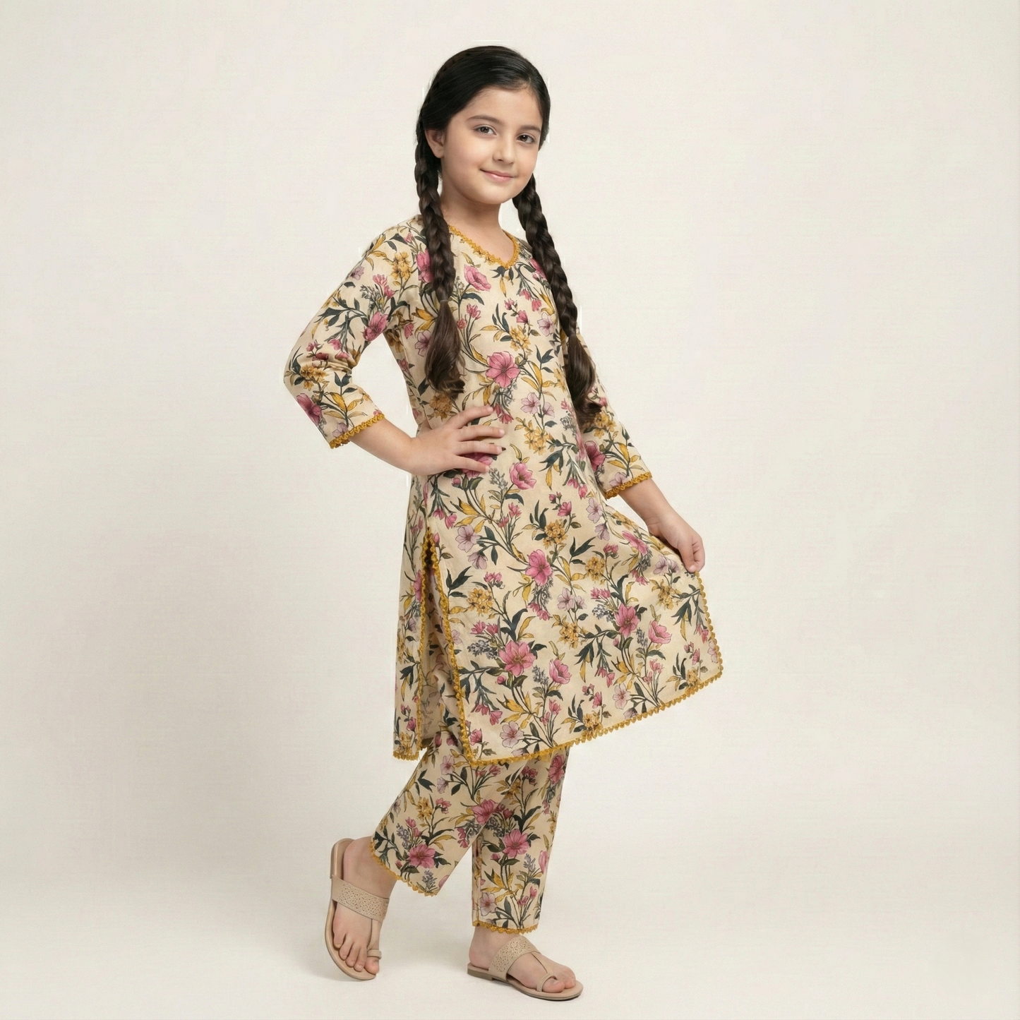 Printed Khaddar Suit for Girls – 3 to 13 Years | Comfortable Winter Shirt & Trouser | Al Kiswa Kids Collection